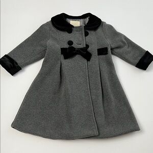 Copper Key Gray Pea Coat with Black Velvet Accents